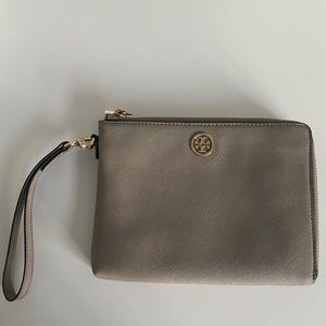 Tory Burch taupe wristlet